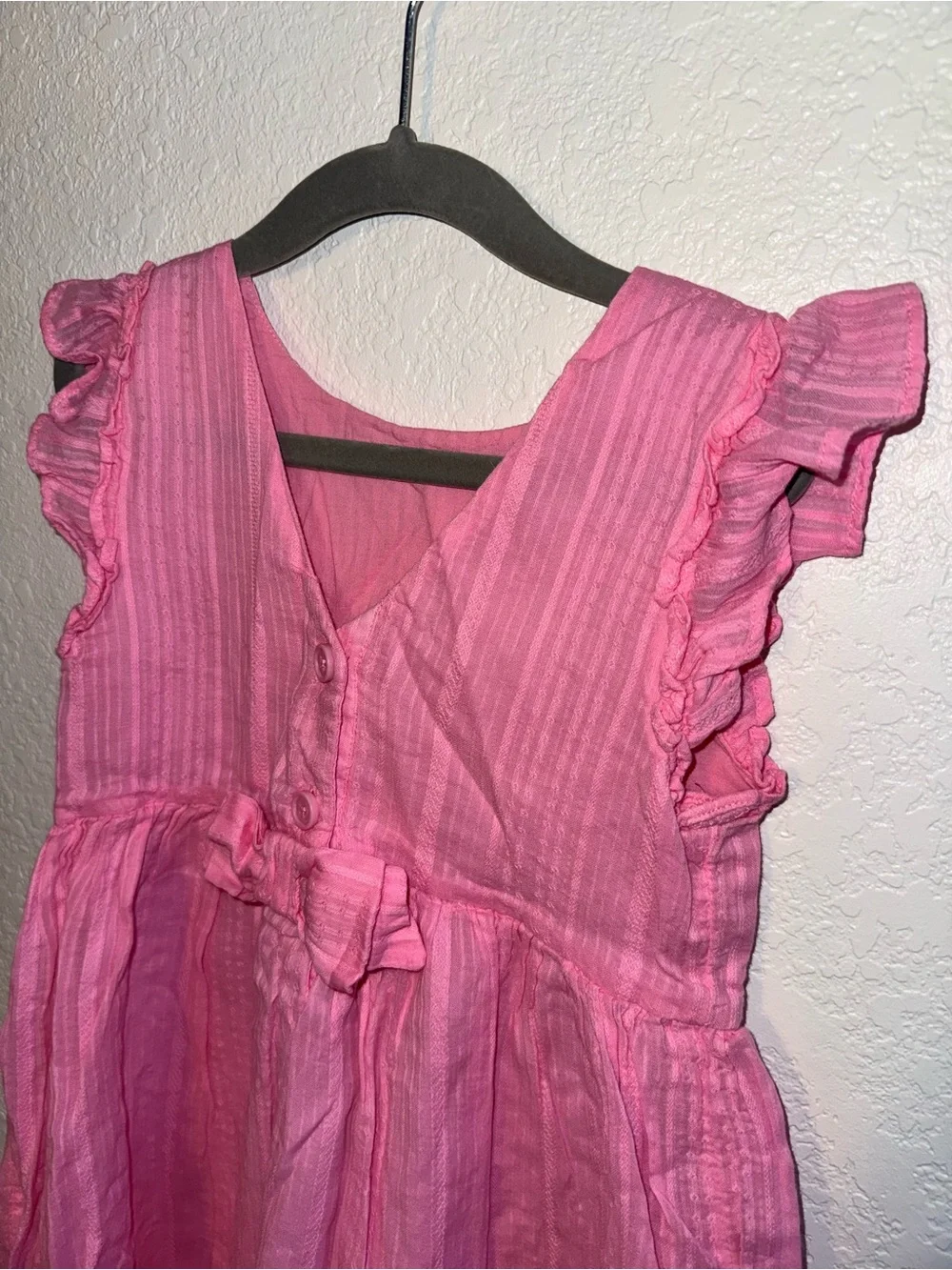 Crewcuts Bubblegum Pink Bow Accent Short Flutter Sleeve Girls Summer Dress 5